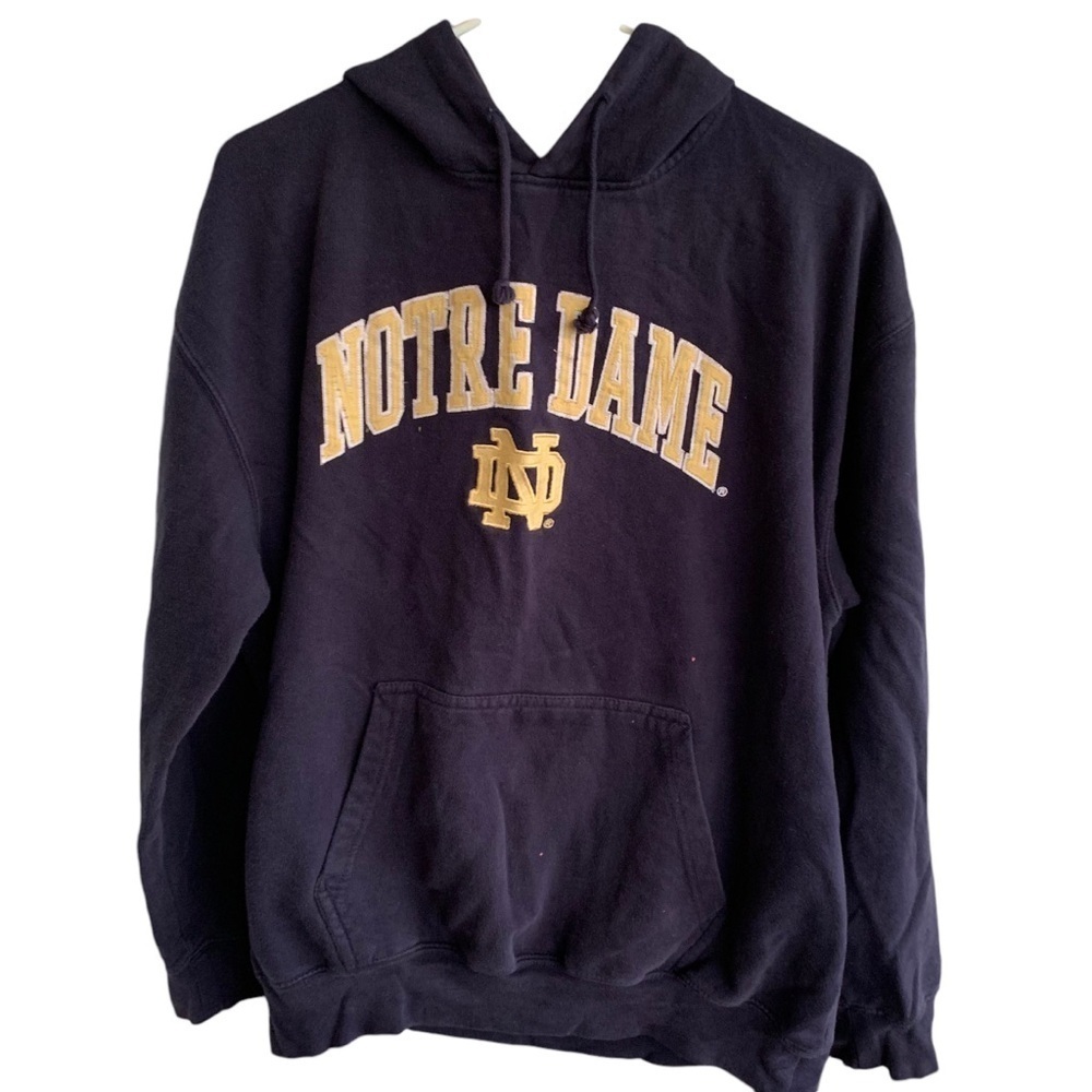 Notre Dame Irish Large Hoodie Navy Genuine Stuff Embroidered Pullover L Vintage